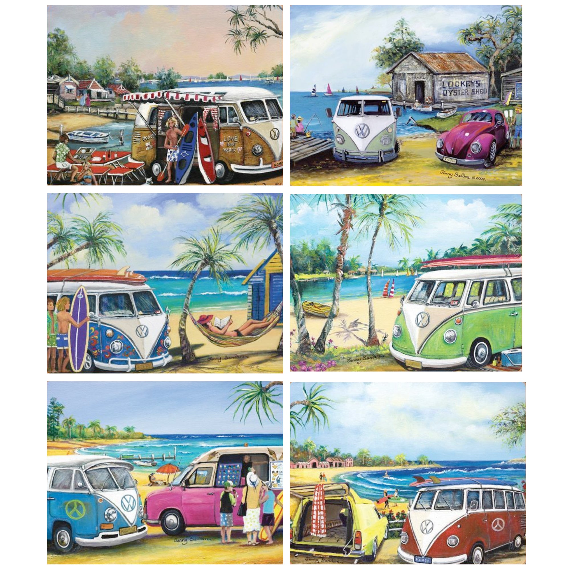 6 PLACEMATS + 6 COASTERS - CINNAMON, CORK - KOMBI, BEACH, SURF, AUSTRALIA - SOUVENIR, GIFT