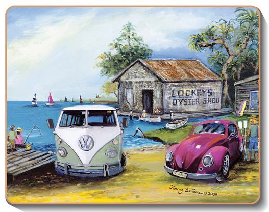 6 PLACEMATS + 6 COASTERS - CINNAMON, CORK - KOMBI, BEACH, SURF, AUSTRALIA - SOUVENIR, GIFT