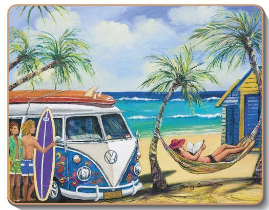 6 PLACEMATS + 6 COASTERS - CINNAMON, CORK - KOMBI, BEACH, SURF, AUSTRALIA - SOUVENIR, GIFT