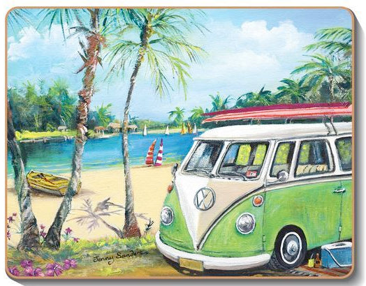 6 PLACEMATS + 6 COASTERS - CINNAMON, CORK - KOMBI, BEACH, SURF, AUSTRALIA - SOUVENIR, GIFT