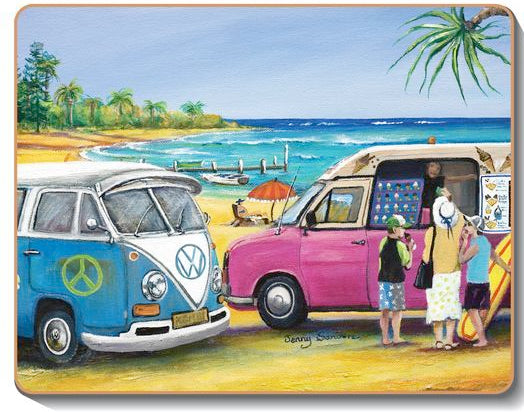 6 PLACEMATS + 6 COASTERS - CINNAMON, CORK - KOMBI, BEACH, SURF, AUSTRALIA - SOUVENIR, GIFT