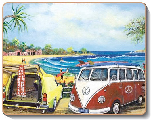 6 PLACEMATS + 6 COASTERS - CINNAMON, CORK - KOMBI, BEACH, SURF, AUSTRALIA - SOUVENIR, GIFT