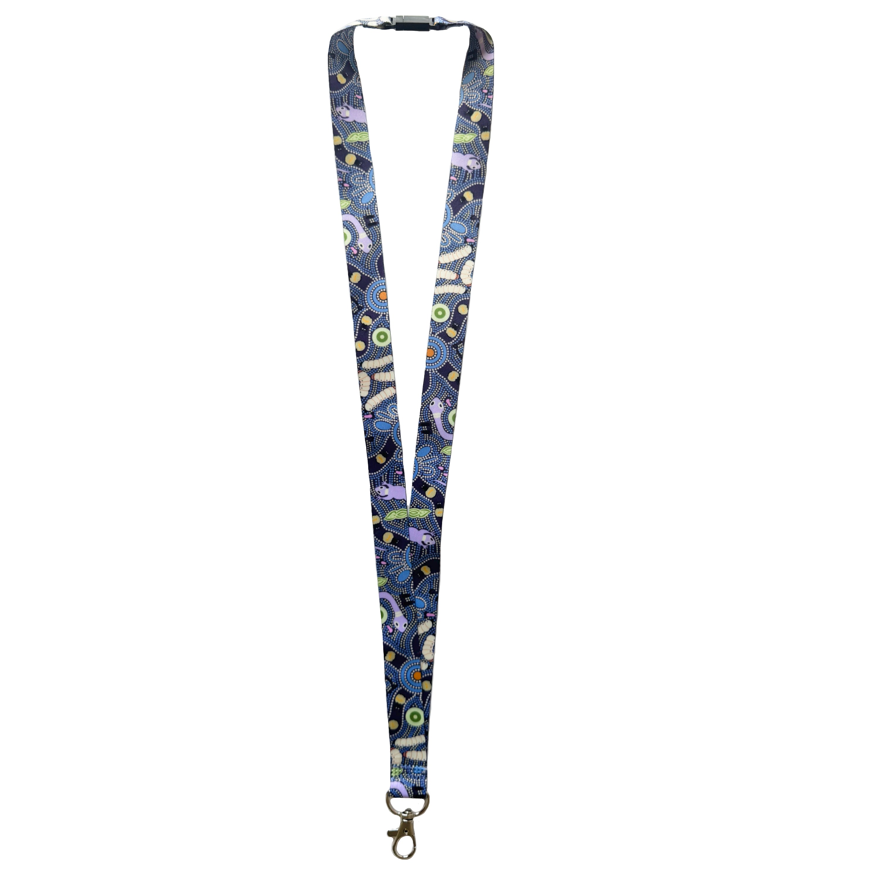 LANYARD - ABORIGINAL ART - BUSH TUCKER BLUE - AUSTRALIA, INDIGENOUS, SOUVENIR, GIFT