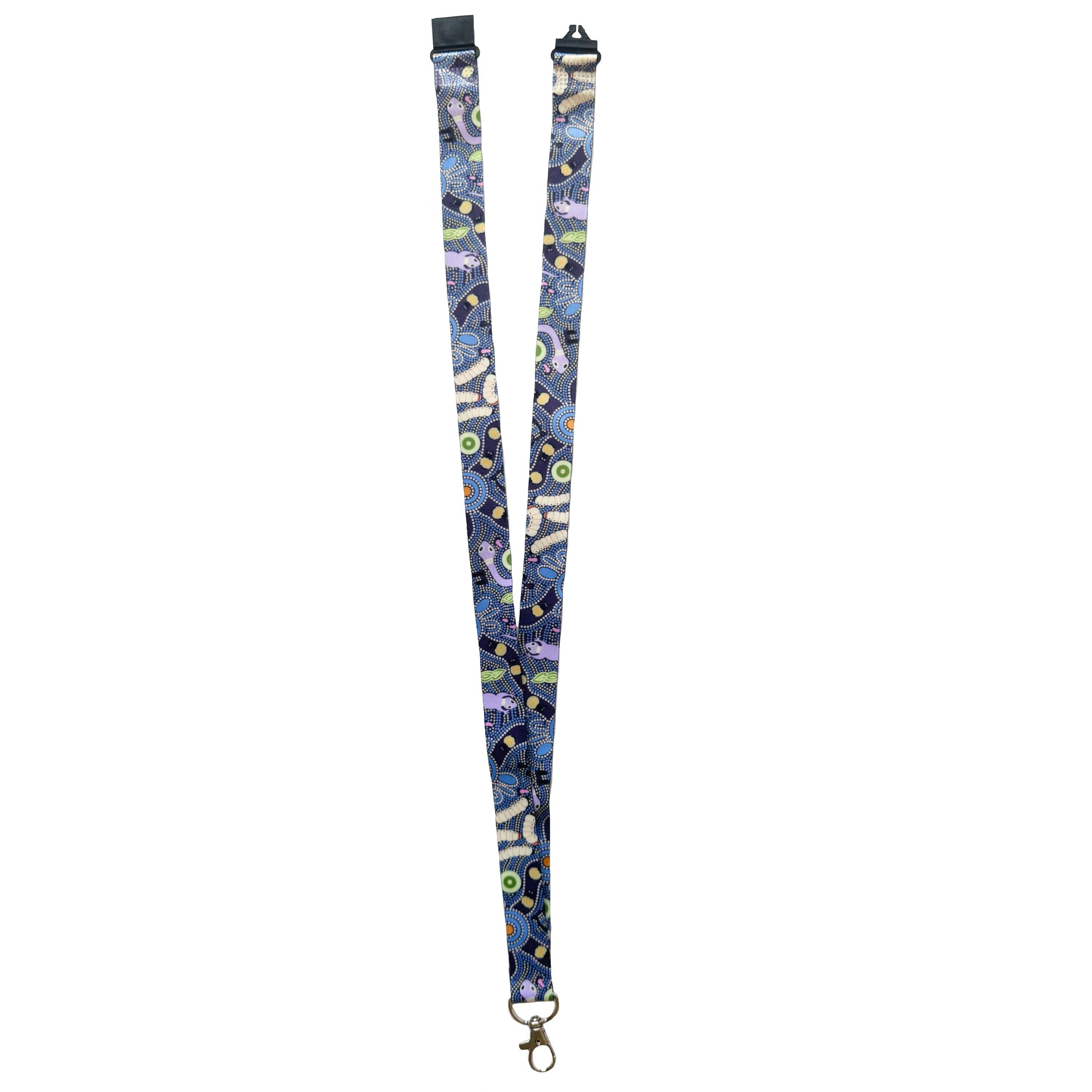 LANYARD - ABORIGINAL ART - BUSH TUCKER BLUE - AUSTRALIA, INDIGENOUS, SOUVENIR, GIFT