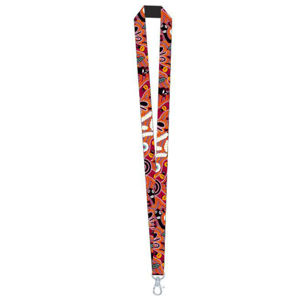 LANYARD - ABORIGINAL ART - BUSH TUCKER TAN - AUSTRALIA, INDIGENOUS, SOUVENIR, GIFT