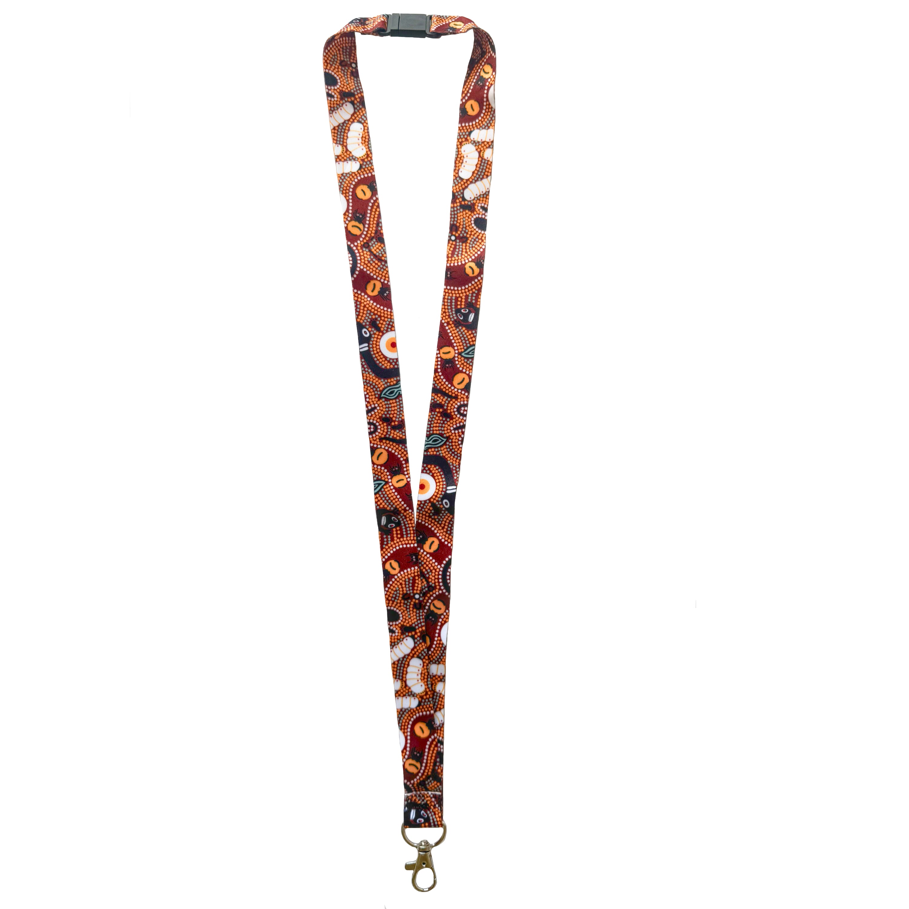 LANYARD - ABORIGINAL ART - BUSH TUCKER TAN - AUSTRALIA, INDIGENOUS, SOUVENIR, GIFT