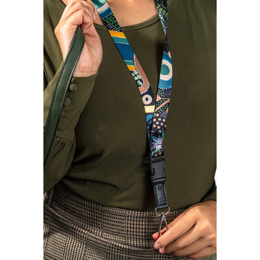 LANYARD - ABORIGINAL ART - BY THE WATERHOLE - AUSTRALIA, INDIGENOUS, SOUVENIR, GIFT