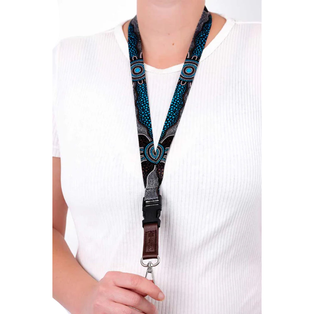 LANYARD & RETRACTABLE ID CARD HOLDER, CLIP - ABORIGINAL ART - FAMILY - AUSTRALIA, INDIGENOUS, SOUVENIR, GIFT