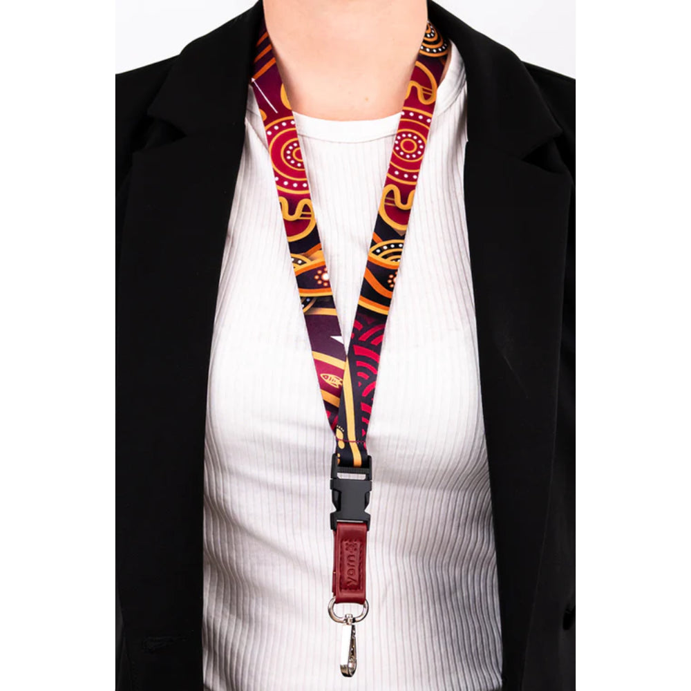 LANYARD - ABORIGINAL ART - MAROON WARRIOR - AUSTRALIA, INDIGENOUS, SOUVENIR, GIFT