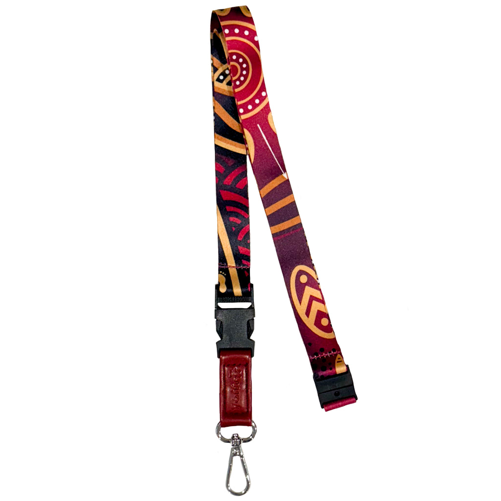 LANYARD - ABORIGINAL ART - MAROON WARRIOR - AUSTRALIA, INDIGENOUS, SOUVENIR, GIFT