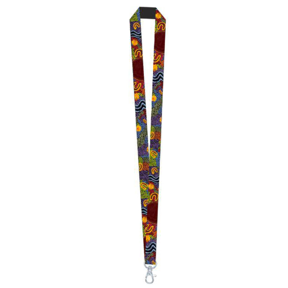 LANYARD - ABORIGINAL ART - WOMEN GATHERING AT WATERHOLES - AUSTRALIA, INDIGENOUS, SOUVENIR, GIFT
