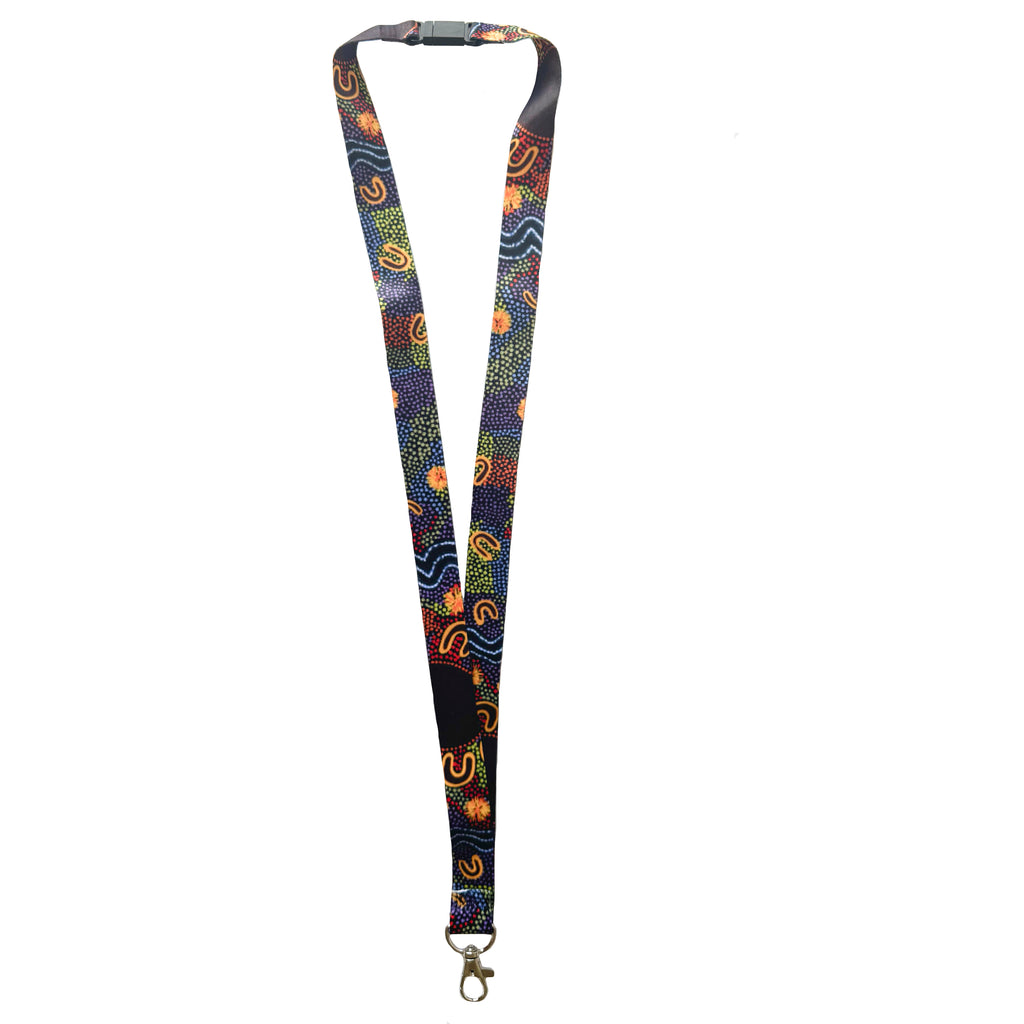 LANYARD - ABORIGINAL ART - WOMEN GATHERING AT WATERHOLES - AUSTRALIA, INDIGENOUS, SOUVENIR, GIFT