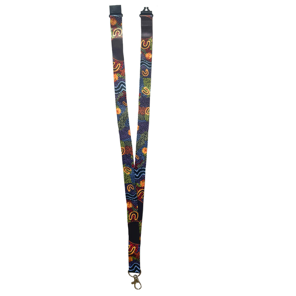 LANYARD - ABORIGINAL ART - WOMEN GATHERING AT WATERHOLES - AUSTRALIA, INDIGENOUS, SOUVENIR, GIFT