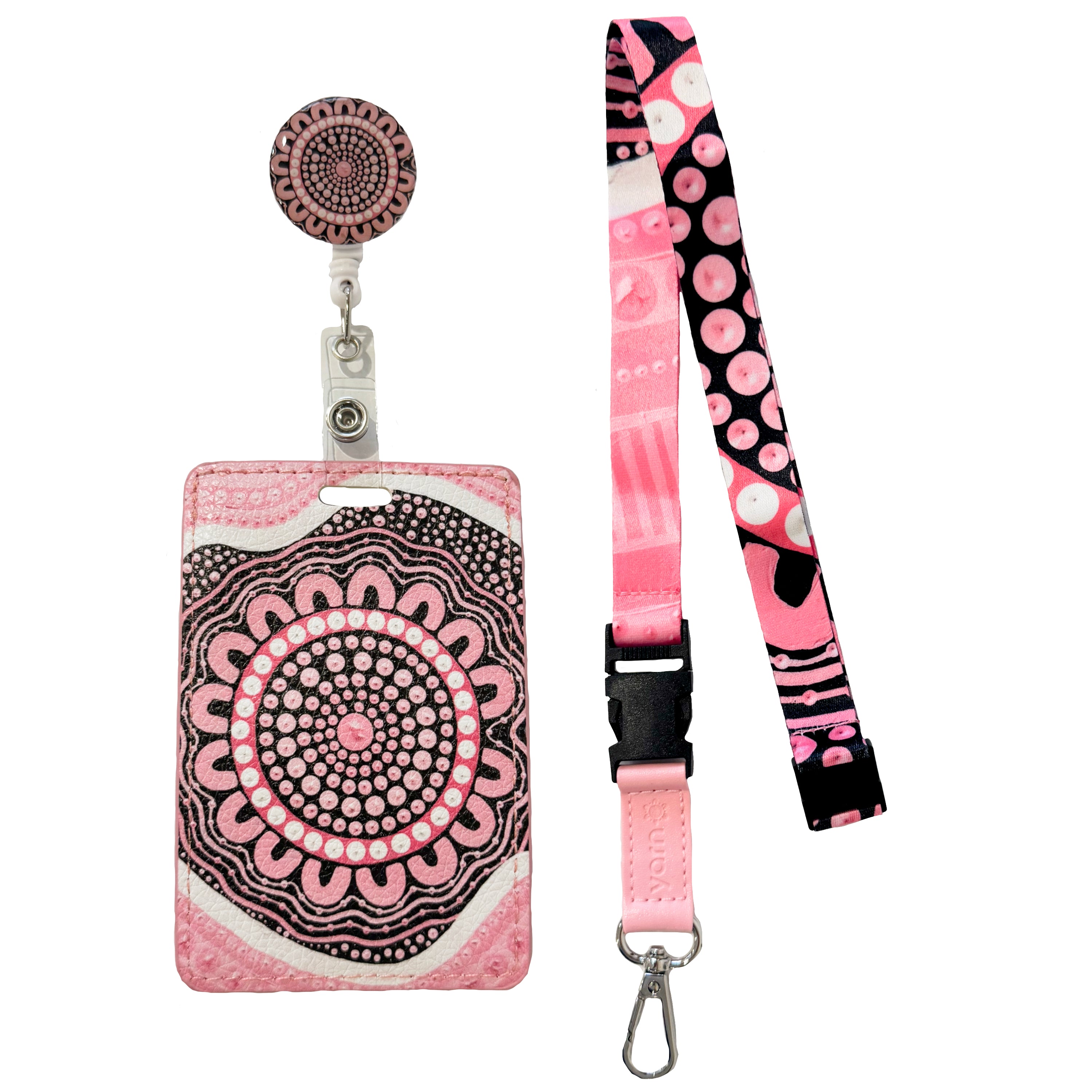 LANYARD & RETRACTABLE ID CARD HOLDER, CLIP - ABORIGINAL ART - BOOBIE SISTA - AUSTRALIA, INDIGENOUS, SOUVENIR, GIFT