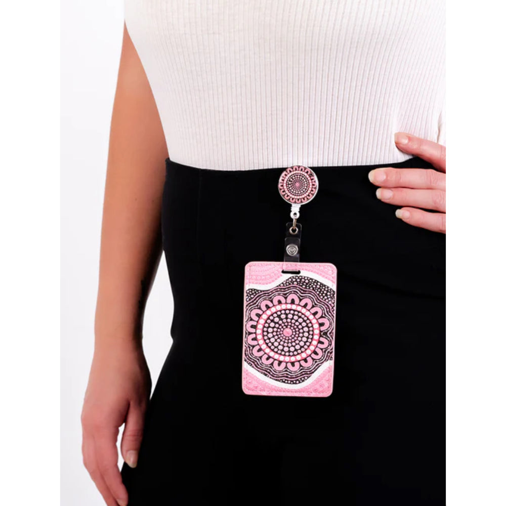 LANYARD & RETRACTABLE ID CARD HOLDER, CLIP - ABORIGINAL ART - BOOBIE SISTA - AUSTRALIA, INDIGENOUS, SOUVENIR, GIFT