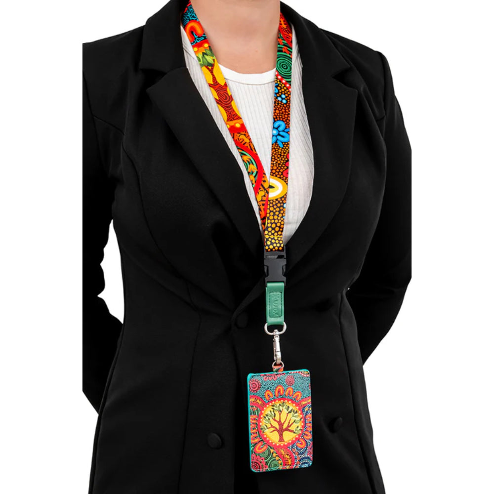 LANYARD & ID CARD HOLDER - ABORIGINAL ART- WURUNG BRANCHES - AUSTRALIA, INDIGENOUS, SOUVENIR, GIFT