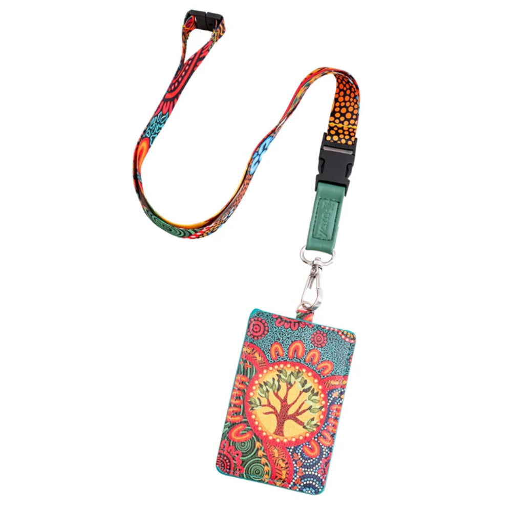 LANYARD & ID CARD HOLDER - ABORIGINAL ART- WURUNG BRANCHES - AUSTRALIA, INDIGENOUS, SOUVENIR, GIFT