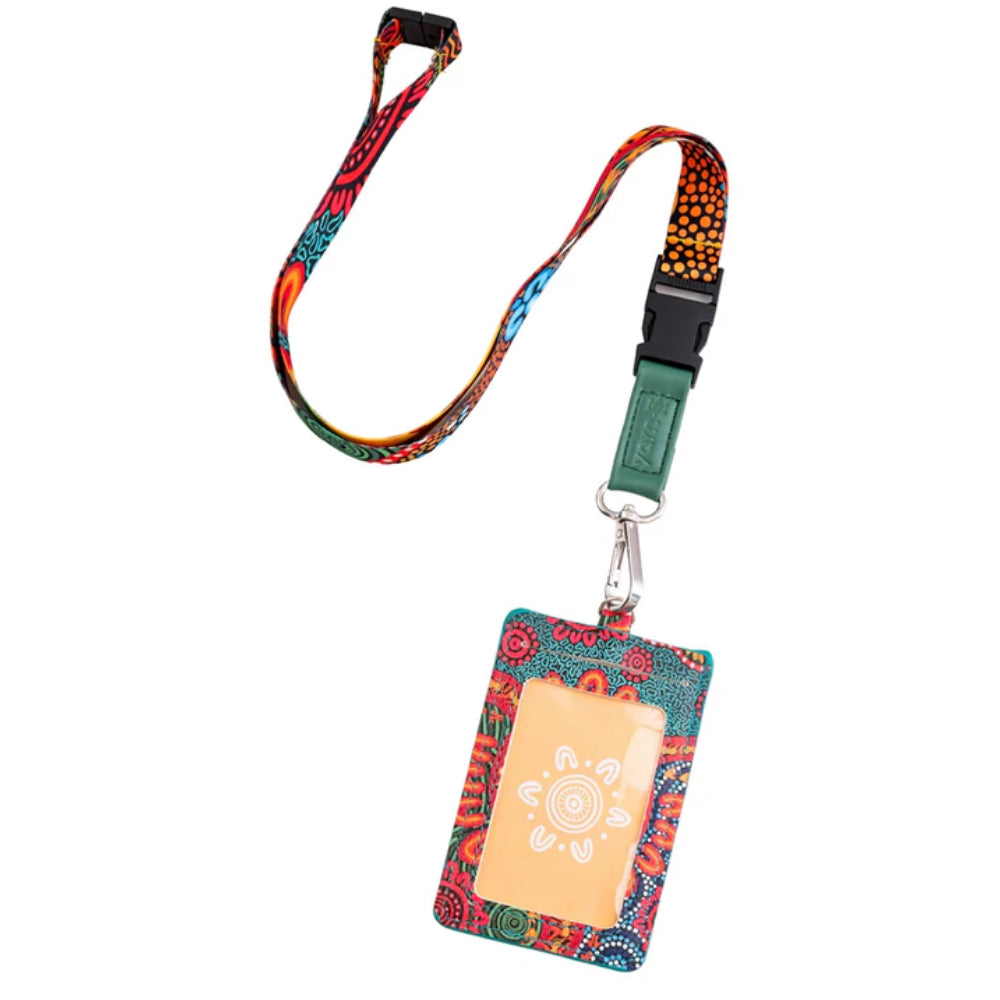 LANYARD & ID CARD HOLDER - ABORIGINAL ART- WURUNG BRANCHES - AUSTRALIA, INDIGENOUS, SOUVENIR, GIFT