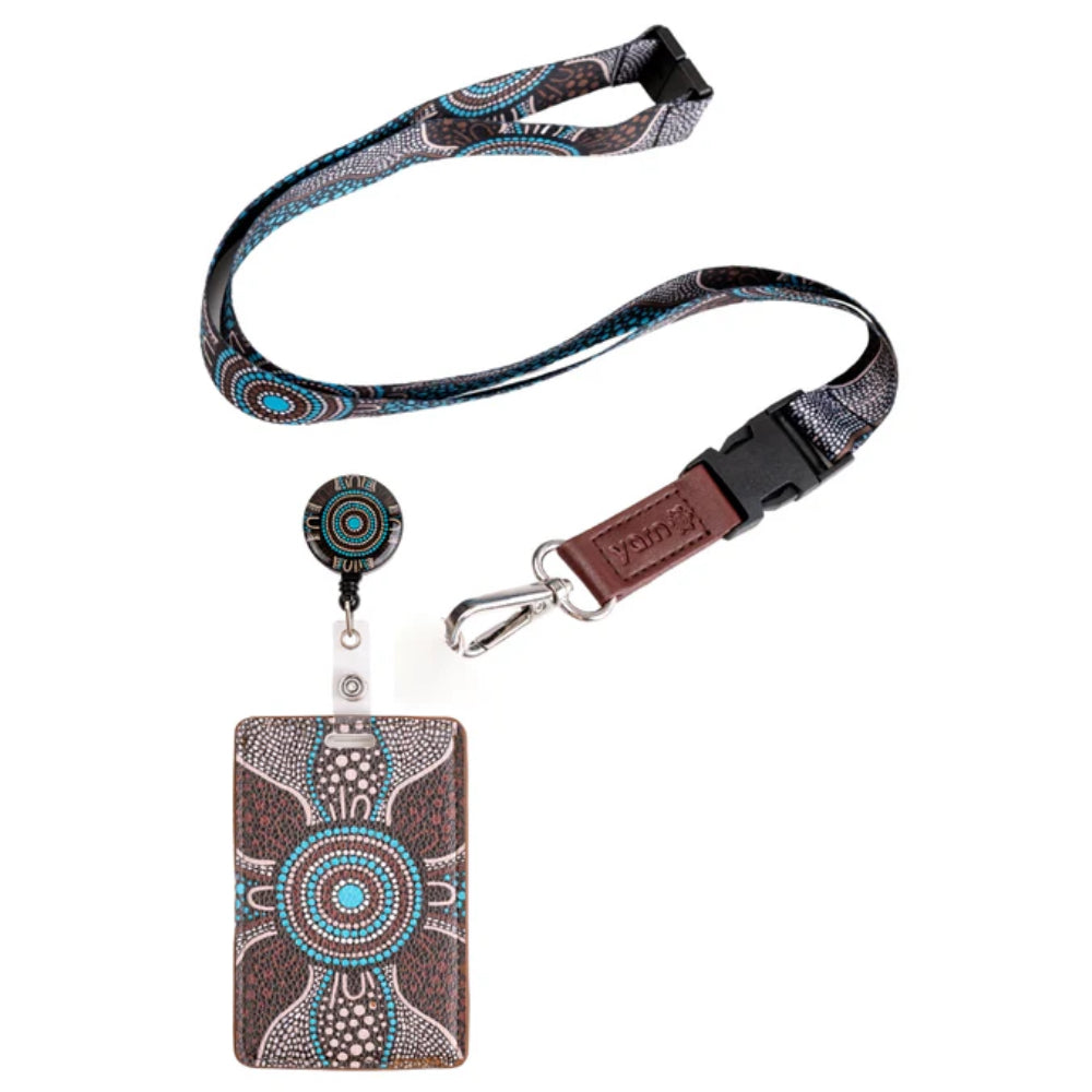 LANYARD & RETRACTABLE ID CARD HOLDER, CLIP - ABORIGINAL ART - FAMILY - AUSTRALIA, INDIGENOUS, SOUVENIR, GIFT