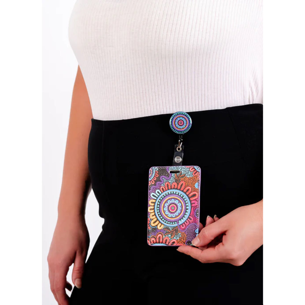 LANYARD & RETRACTABLE ID CARD HOLDER, CLIP - ABORIGINAL ART - CELEBRATION - AUSTRALIA, INDIGENOUS, SOUVENIR, GIFT