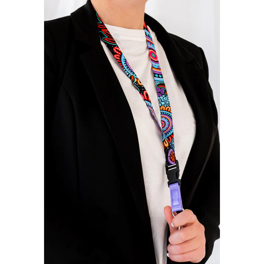LANYARD & RETRACTABLE ID CARD HOLDER, CLIP - ABORIGINAL ART - CELEBRATION - AUSTRALIA, INDIGENOUS, SOUVENIR, GIFT