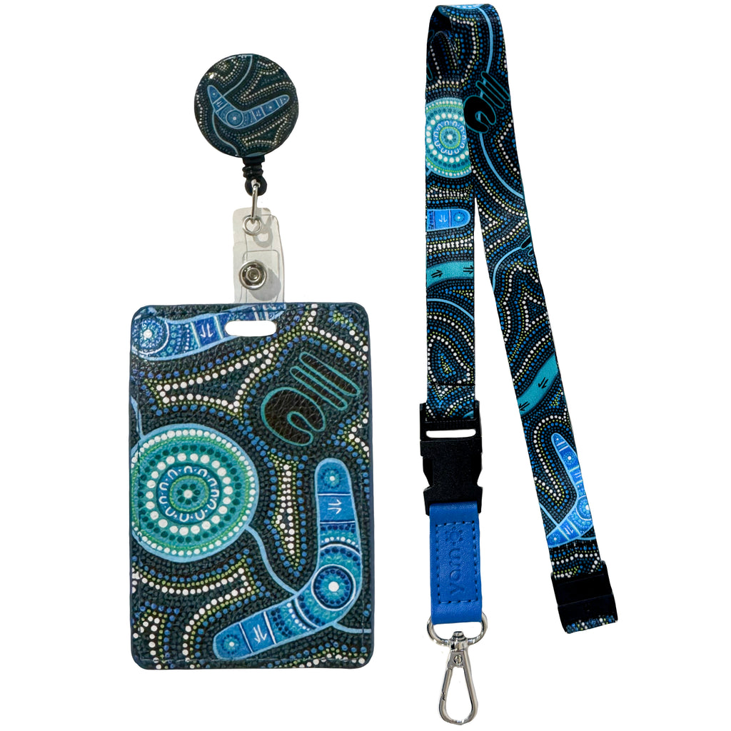 LANYARD & RETRACTABLE ID CARD HOLDER, CLIP - ABORIGINAL ART - DEADLY DADS - AUSTRALIA, INDIGENOUS, SOUVENIR, GIFT
