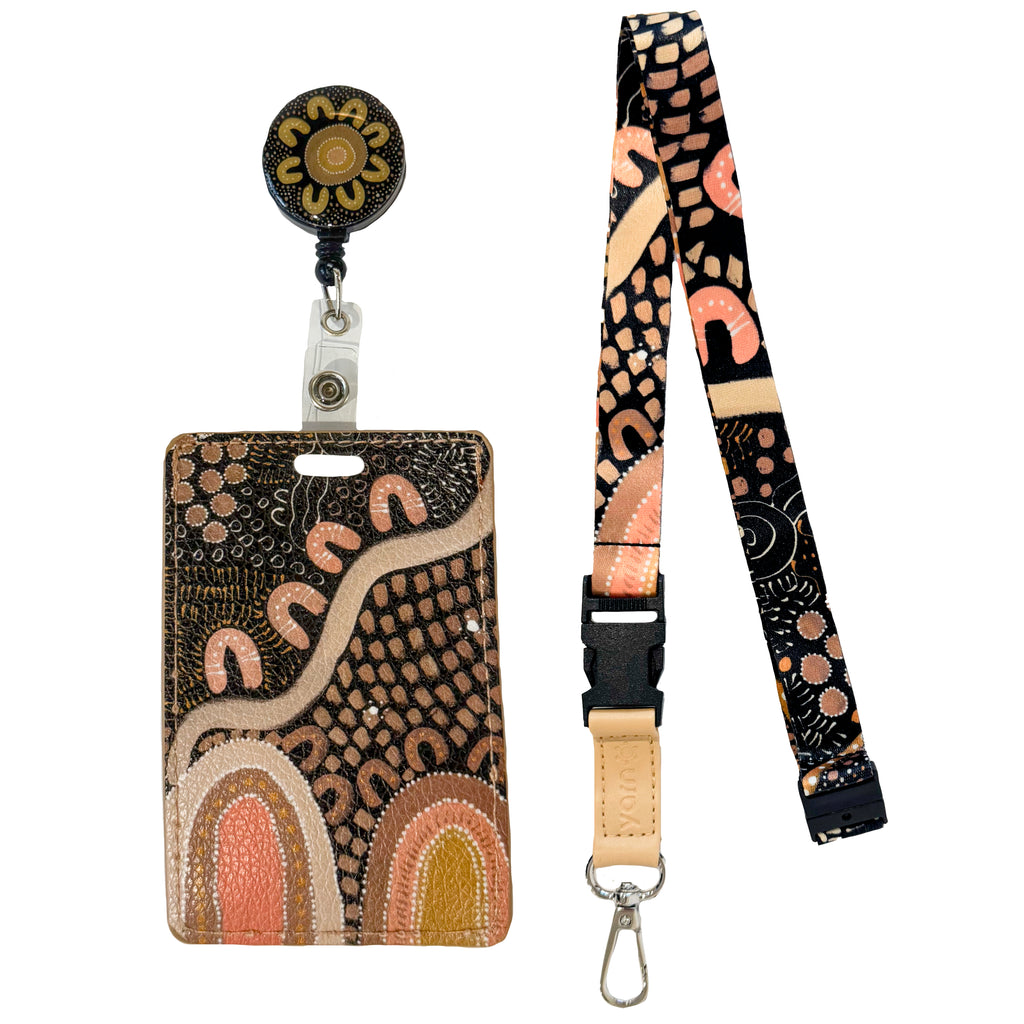 LANYARD & RETRACTABLE ID CARD HOLDER, CLIP - ABORIGINAL ART - THE PATH THEY HAVE LAID - AUSTRALIA, INDIGENOUS, SOUVENIR, GIFT