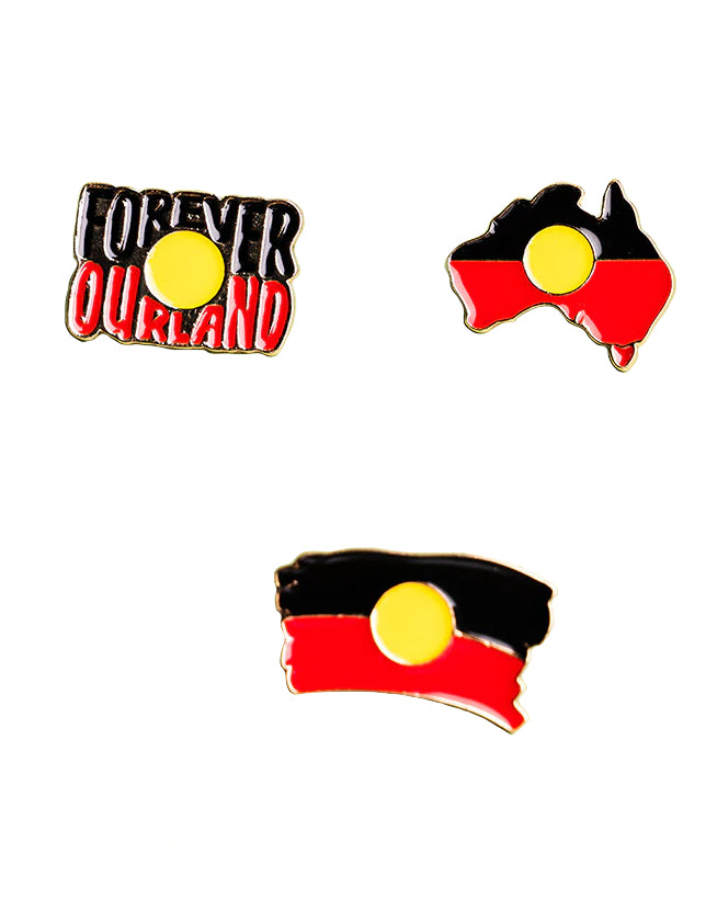 LAPEL PINS, HAT PINS - 3-PACK - ABORIGINAL FLAG - LOUD & PROUD - AUSTRALIA, INDIGENOUS, SOUVENIR, GIFT