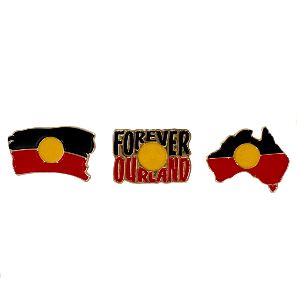 LAPEL PINS, HAT PINS - 3-PACK - ABORIGINAL FLAG - LOUD & PROUD - AUSTRALIA, INDIGENOUS, SOUVENIR, GIFT