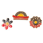 LAPEL PINS, HAT PINS - 3-PACK - ABORIGINAL FLAG - MEETING PLACE - AUSTRALIA, INDIGENOUS, SOUVENIR, GIFT