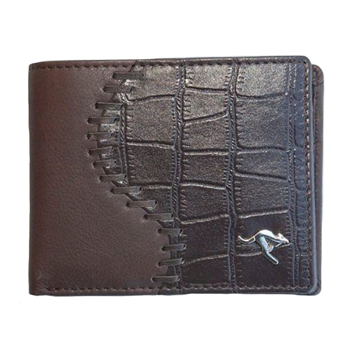 dark brown leather wallet half croc skin 