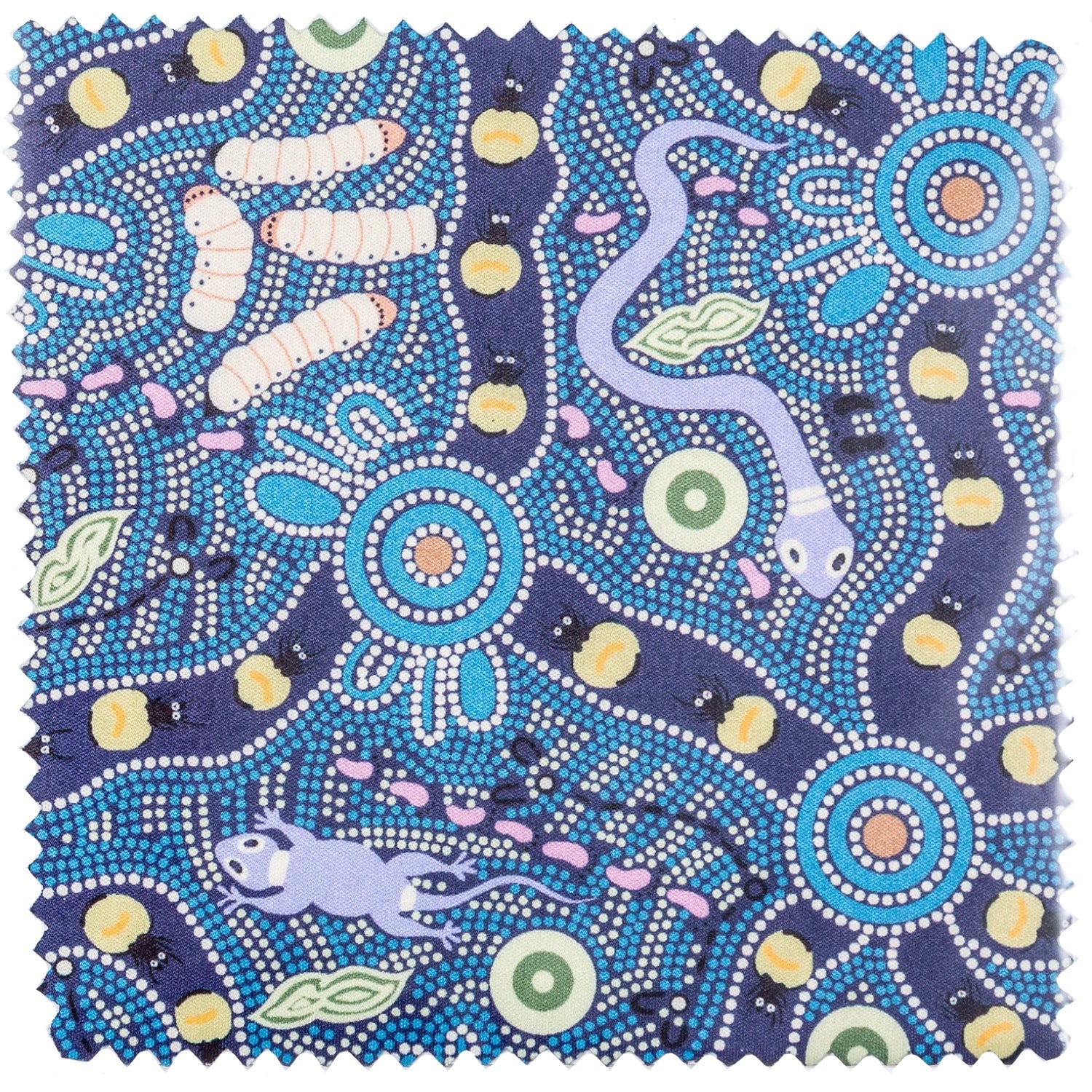 LENS CLOTH - ABORIGINAL ART - BUSH TUCKER BLUE - AUSTRALIA, INDIGENOUS, SOUVENIR, GIFT, GLASSES, SCREEN, WIPE