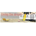 BUMPER STICKER - MADE IN AUSTRALIA - 220x60mm - LIVING THE DREAM - SURFING - NOMAD, CAR, CARAVAN, MOTORHOME, SOUVENIR