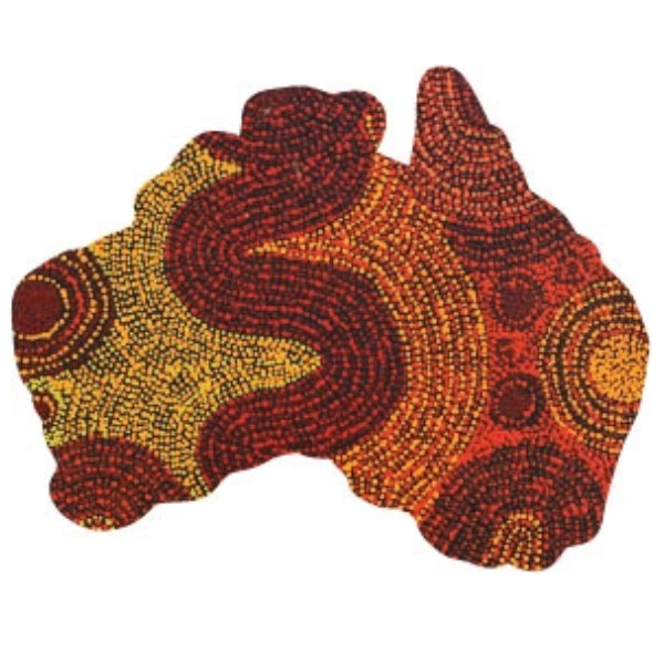 FRIDGE MAGNET - ABORIGINAL ART - MAP OF AUSTRALIA - MADE IN AUSTRALIA - ALISON MUNTI RILEY, ORANGE RED - FLEXI - INDIGENOUS, SOUVENIR, GIFT