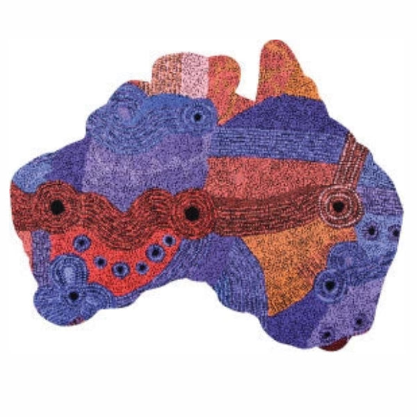 FRIDGE MAGNET - ABORIGINAL ART - MAP OF AUSTRALIA - MADE IN AUSTRALIA - ALISON MUNTI RILEY, BLUE RED - FLEXI - INDIGENOUS, SOUVENIR, GIFT
