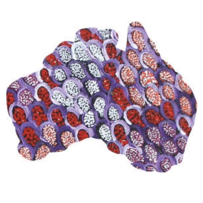 FRIDGE MAGNET - ABORIGINAL ART - MAP OF AUSTRALIA - MADE IN AUSTRALIA - CINDY WALLACE, PURPLE - FLEXI - INDIGENOUS, SOUVENIR, GIFT