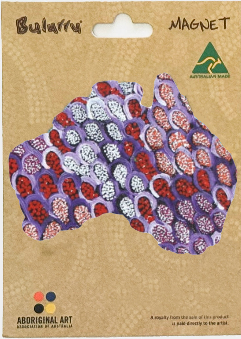 FRIDGE MAGNET - ABORIGINAL ART - MAP OF AUSTRALIA - MADE IN AUSTRALIA - CINDY WALLACE, PURPLE - FLEXI - INDIGENOUS, SOUVENIR, GIFT