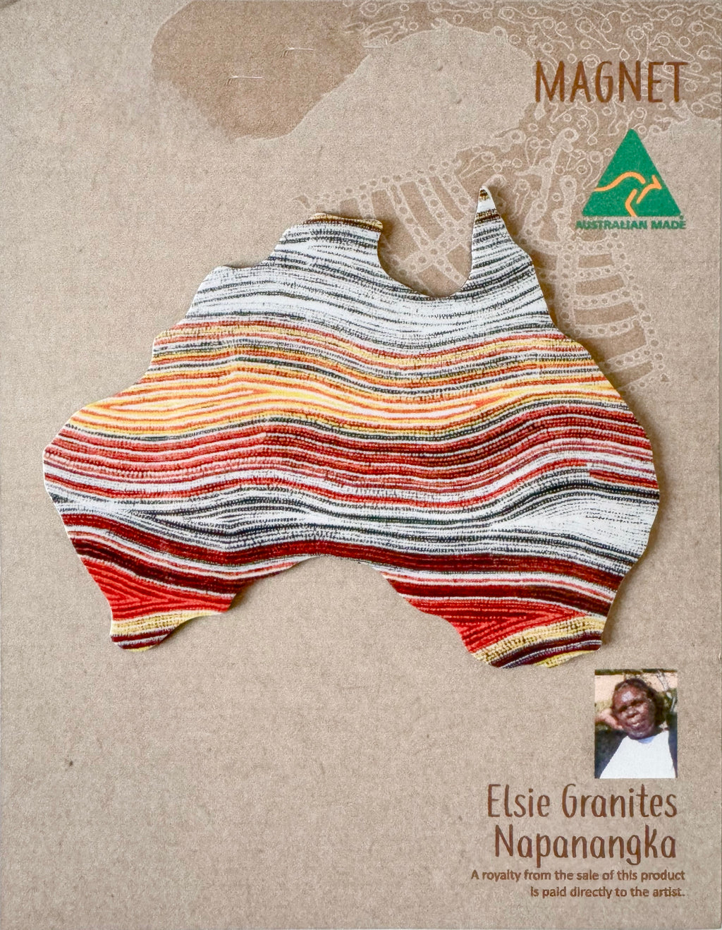 FRIDGE MAGNET - ABORIGINAL ART - MAP OF AUSTRALIA - MADE IN AUSTRALIA - ELSIE GRANITES - FLEXI - INDIGENOUS, SOUVENIR, GIFT