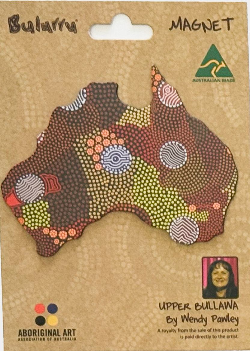 FRIDGE MAGNET - ABORIGINAL ART - MAP OF AUSTRALIA - MADE IN AUSTRALIA - UPPER BULLAWA - FLEXI - INDIGENOUS, SOUVENIR, GIFT