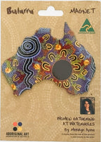 FRIDGE MAGNET - ABORIGINAL ART - MAP OF AUSTRALIA - MADE IN AUSTRALIA - WOMEN GATHERING AT WATERHOLES - FLEXI - INDIGENOUS, SOUVENIR, GIFT