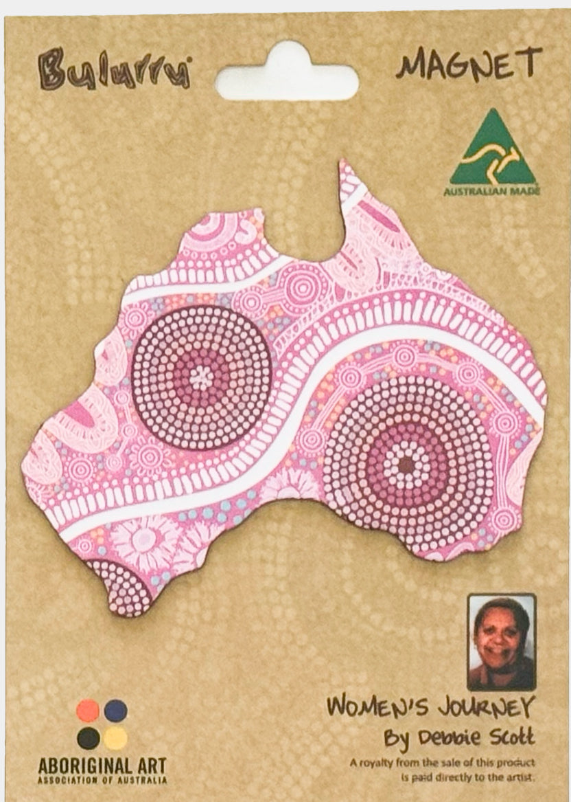 FRIDGE MAGNET - ABORIGINAL ART - MAP OF AUSTRALIA - MADE IN AUSTRALIA - WOMENS JOURNEY - FLEXI - INDIGENOUS, SOUVENIR, GIFT