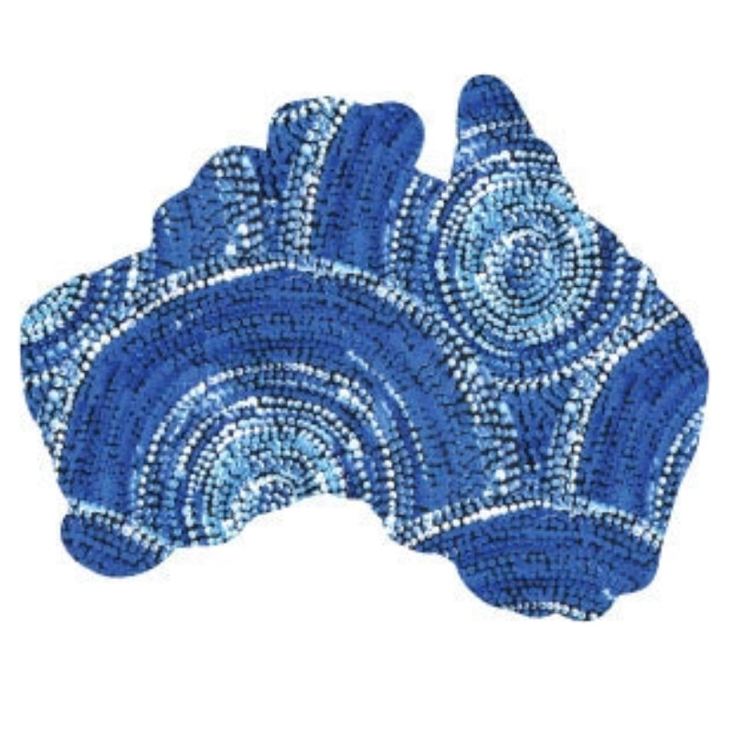 FRIDGE MAGNET - ABORIGINAL ART - MAP OF AUSTRALIA - MADE IN AUSTRALIA - SABRINA ROBERTSON, BLUE - FLEXI - INDIGENOUS, SOUVENIR, GIFT