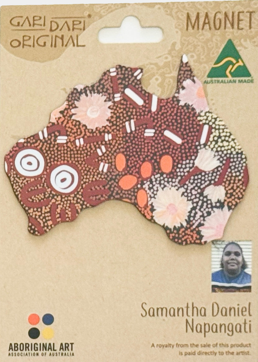 FRIDGE MAGNET - ABORIGINAL ART - MAP OF AUSTRALIA - MADE IN AUSTRALIA - SAMANTHA NAPANGARTI - FLEXI - INDIGENOUS, SOUVENIR, GIFT