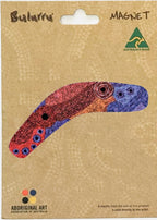 FRIDGE MAGNET - ABORIGINAL ART - BOOMERANG - MADE IN AUSTRALIA - ALISON MUNTI RILEY, BLUE RED - FLEXI - INDIGENOUS, SOUVENIR, GIFT