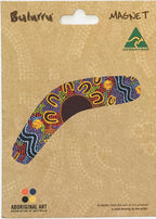 FRIDGE MAGNET - ABORIGINAL ART - BOOMERANG - MADE IN AUSTRALIA - WOMEN GATHERING AT WATERHOLES - FLEXI - INDIGENOUS, SOUVENIR, GIFT