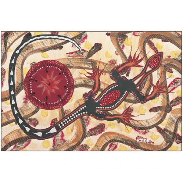 FRIDGE MAGNET - ABORIGINAL ART - 85x55mm - GOANNA & KING BROWN SNAKE - AUSTRALIA, INDIGENOUS, SOUVENIR, GIFT