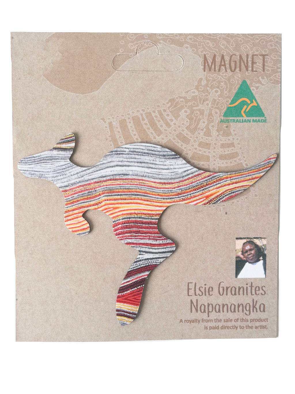 FRIDGE MAGNET - ABORIGINAL ART - KANGAROO - MADE IN AUSTRALIA - ELSIE GRANITES - FLEXI - INDIGENOUS, SOUVENIR, GIFT