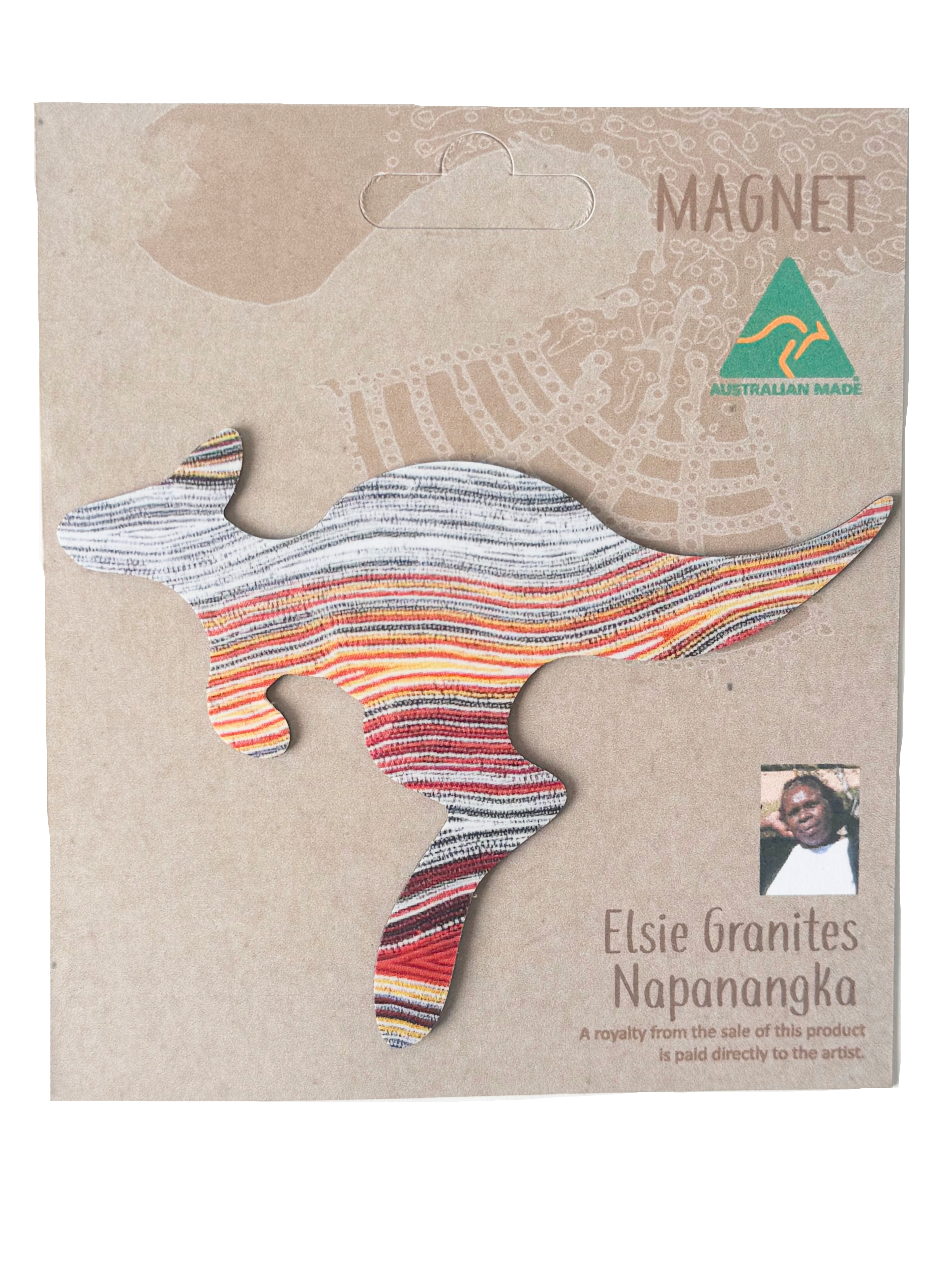 FRIDGE MAGNET - ABORIGINAL ART - KANGAROO - MADE IN AUSTRALIA - ELSIE GRANITES - FLEXI - INDIGENOUS, SOUVENIR, GIFT