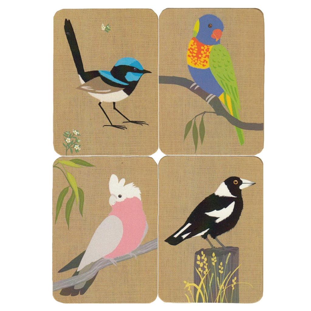 FRIDGE MAGNET - 4 x MAGNETS, GREETING CARD, ENVELOPE - MADE IN AUSTRALIA - AUSTRALIA BIRDS - FLEXI - SOUVENIR, GIFT
