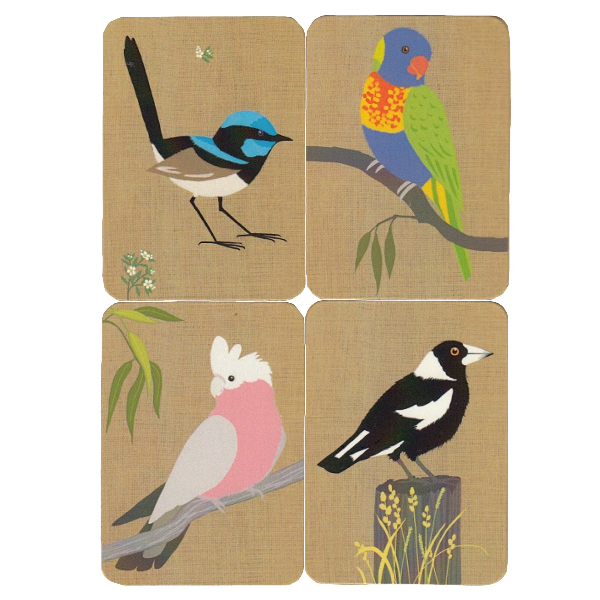 FRIDGE MAGNET - 4 x MAGNETS, GREETING CARD, ENVELOPE - MADE IN AUSTRALIA - AUSTRALIA BIRDS - FLEXI - SOUVENIR, GIFT